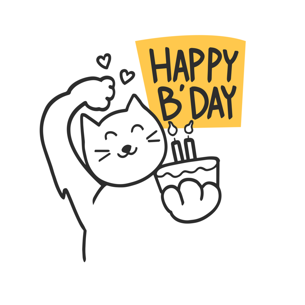 Happy Birthday Cat and Cake Sticker Transparent Cute Illustration png
