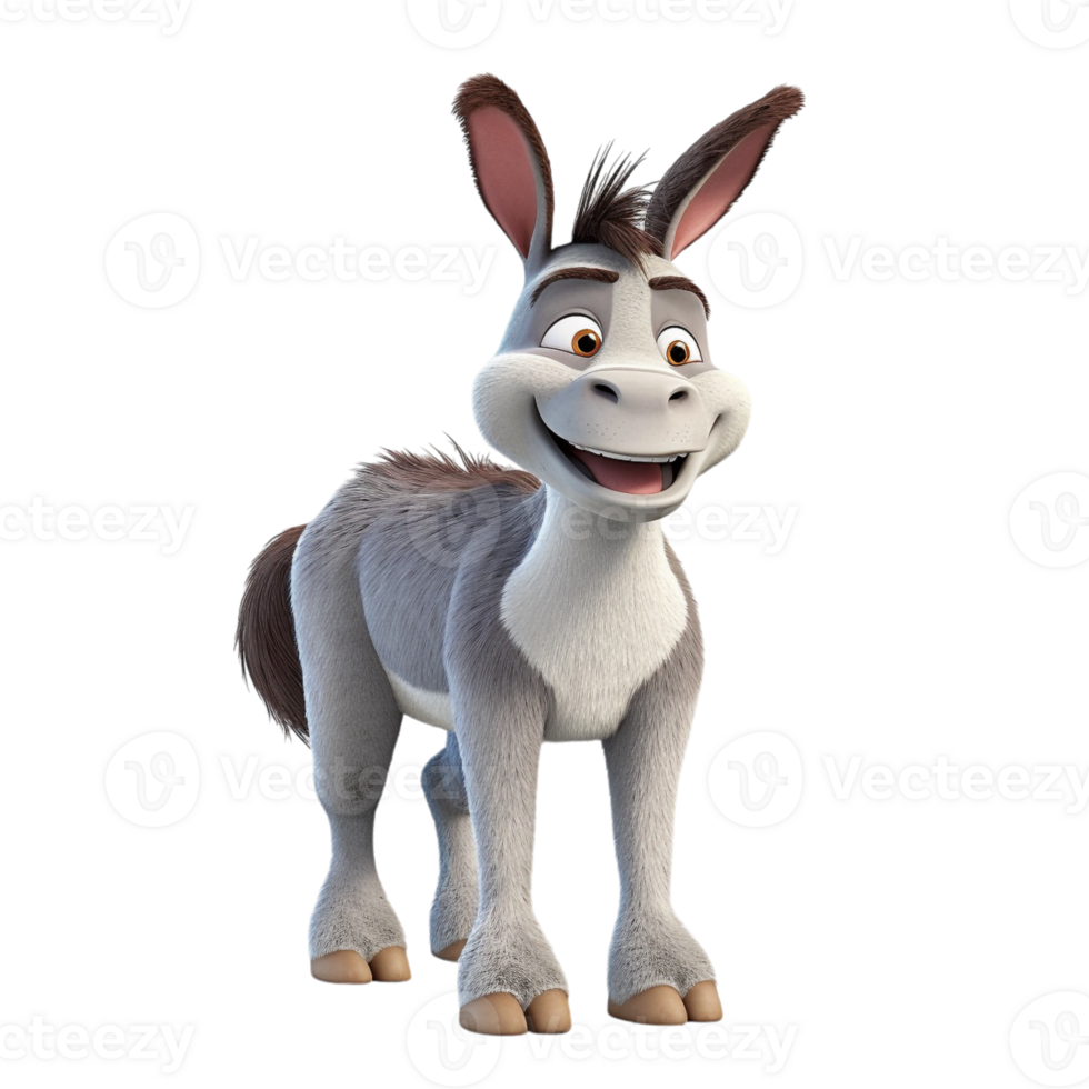 3D Cartoon Donkey Character Model with Friendly Expression and Detail png