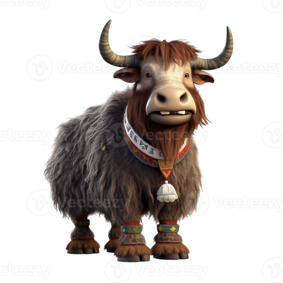 3D Cartoon Domestic Yak Character Model for Animation and Design png