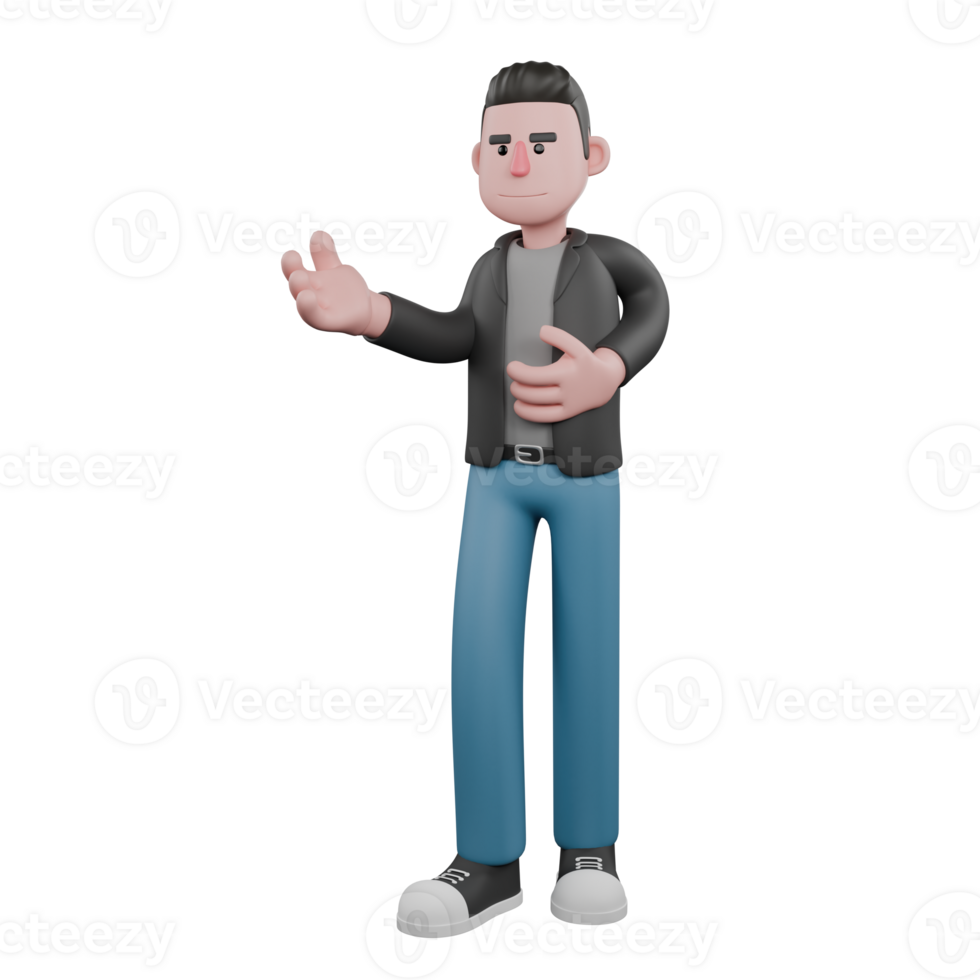 Cartoon-Style 3D Model. A male screenwriter stands with his right hand extended forward while his left hand is in front of his body, focused expression. 3D Artistic Model png