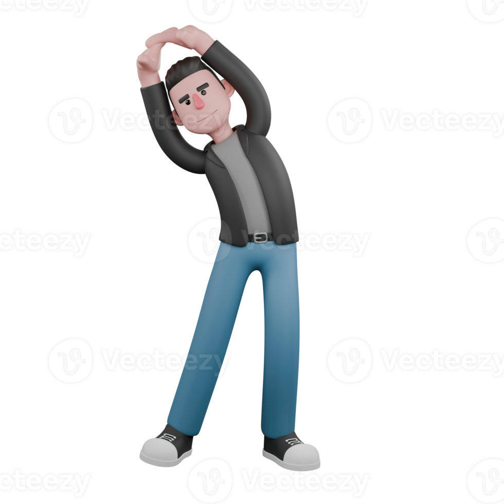 Cartoon-Style 3D Model. A male screenwriter stands slightly leaning to the right with both hands clasped together above his fist. Creative 3D Model png