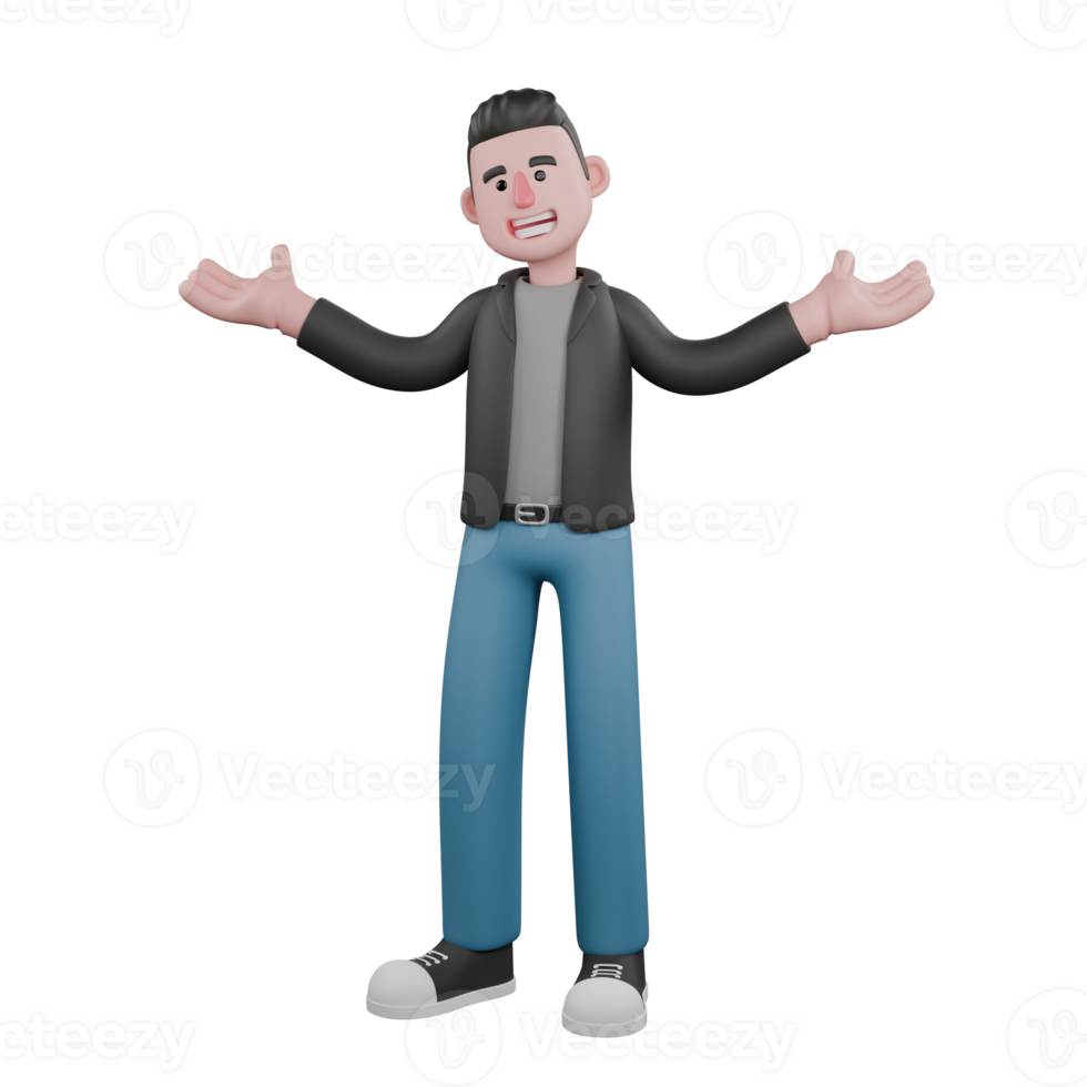 Cartoon-Style 3D Model. A male screenwriter stands with both hands open, happy expression. 3D Design png