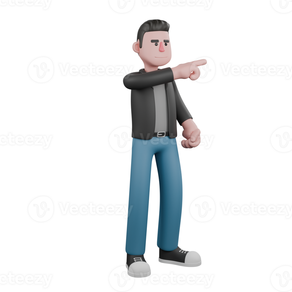 Creative 3D Model. A male screenwriter stands with his right hand pointing to the left, and his left hand clenched. 3D Design png