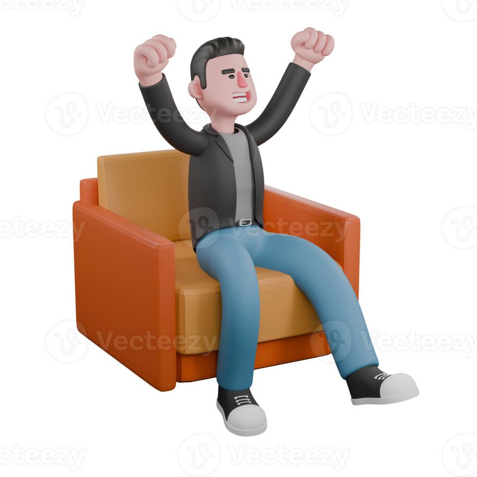 Professional Screenwriter Cartoon Design. A male screenwriter stands facing right with his left hand carrying a briefcase and his right hand clenched upwards. 3D Artistic Model png