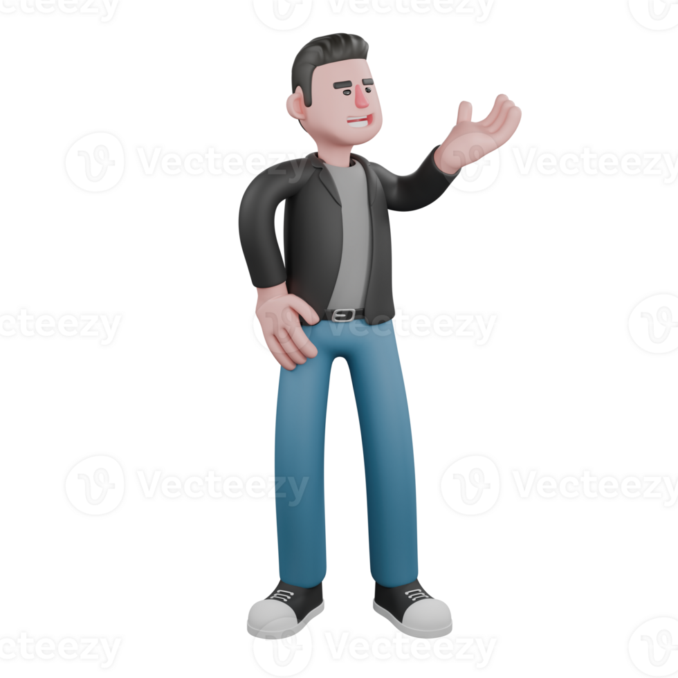 Creative 3D Model. A Male Screenwriter stands with one hand on his waist, speaking with an enthusiastic expression. Screenwriter Character png