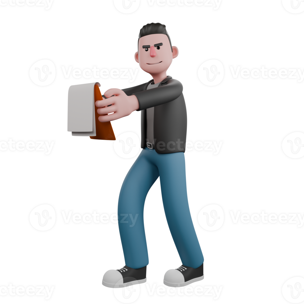Screenwriter 3D Cartoon Model Design. A male screenwriter walks with a clipboard in both hands. Model Design png