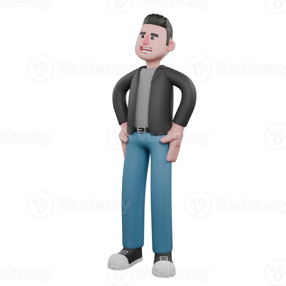 Cartoon-Style 3D Model. A male screenwriter stands with both hands on his hips, smiling expression . Model Design png