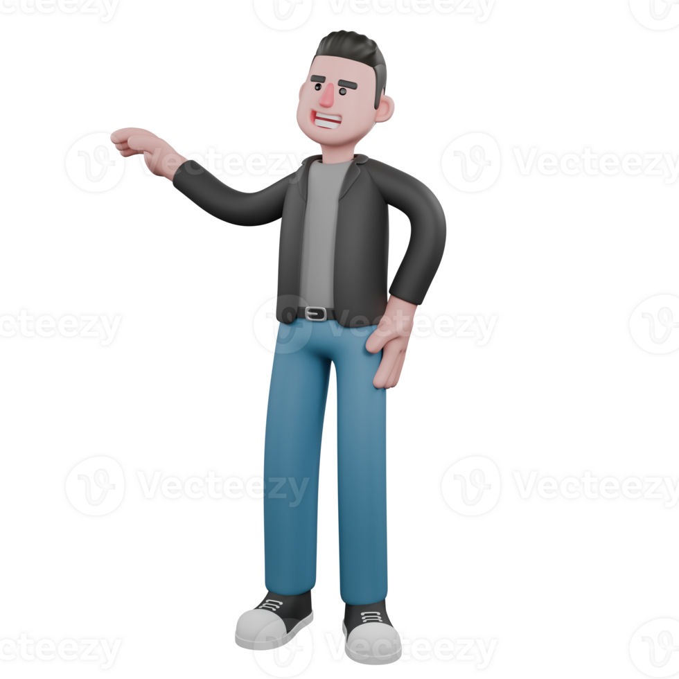 3D Cartoon Artistic Model. A male screenwriter stands with one hand on another person's shoulder, a big smile expression. Creative 3D Model png