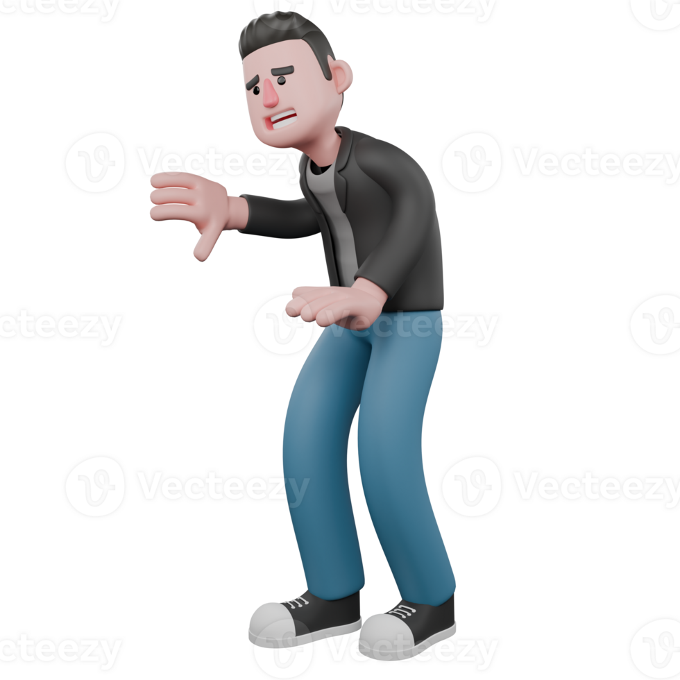 Screenwriter 3D Cartoon Model Design. A male screenwriter stands with a slight hunch over while his right hand is raised as if holding a wall . 3D Design png