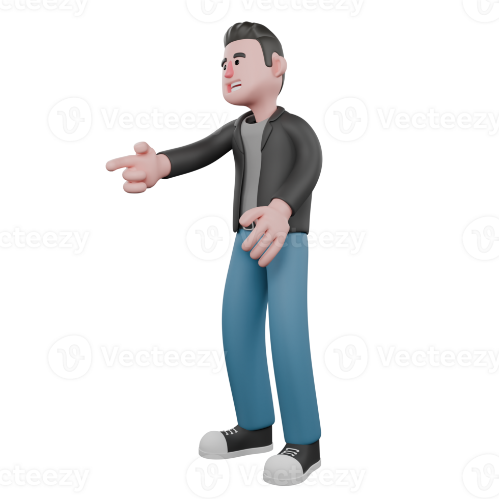 3D Screenwriter Character. A male screenwriter stands with his hand pointing forward, smiling expression . 3D Artistic Model png