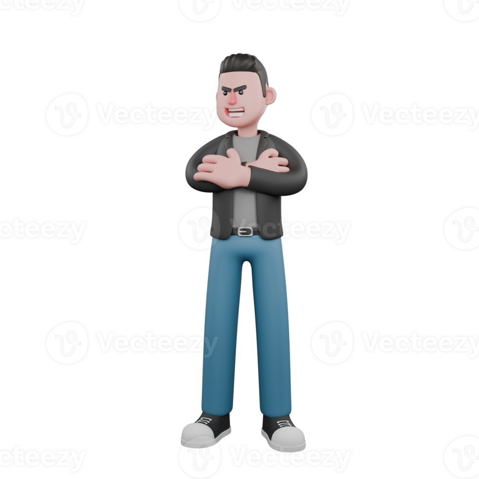 Creative 3D Model. A male screenwriter stands with both arms crossed in front of his chest, a sly smile expression on his face. Model Design png