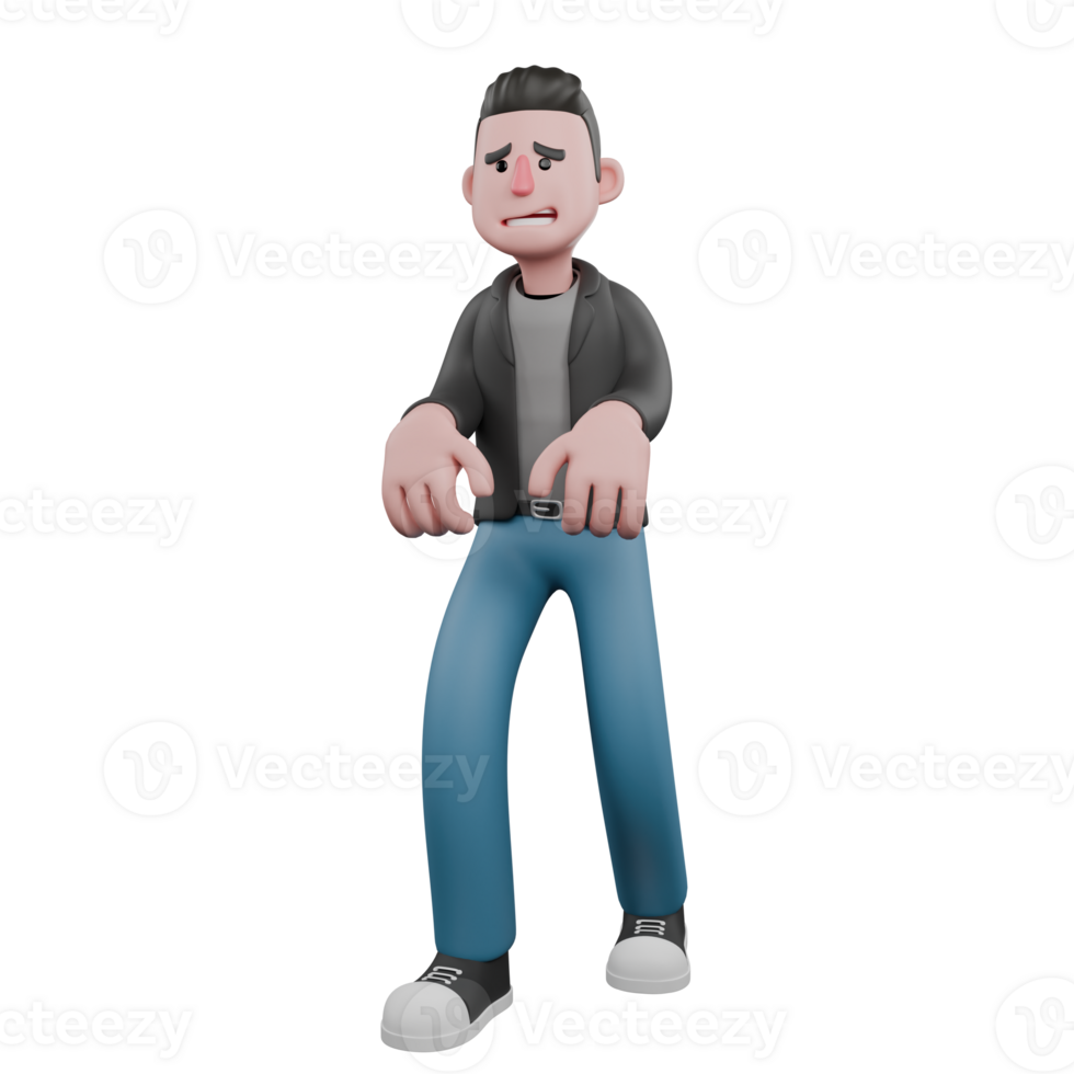 Professional Screenwriter Cartoon Design. A male screenwriter walks with slow steps and hands in front of his body, cautious expression . Creative 3D Model png