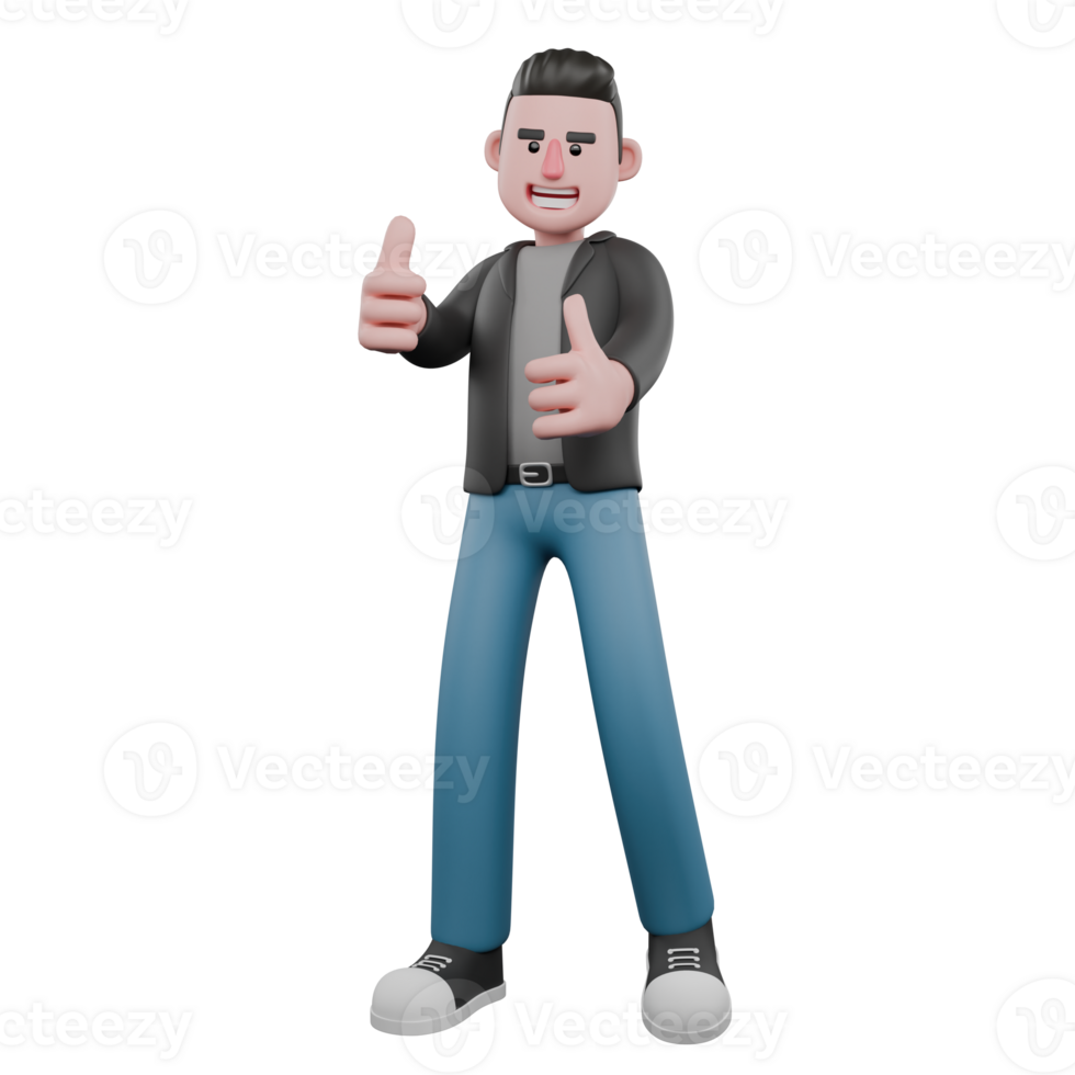 Creative 3D Model. A male screenwriter stands with both hands giving thumbs up, his expression is a big smile. Creative 3D Model png