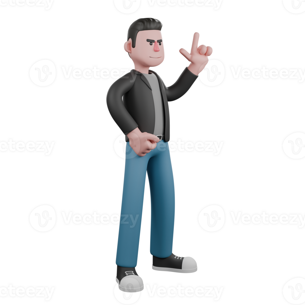 Cartoon 3D Artistic Model. A male screenwriter stands with one hand pointing his index finger and the other clenched into a fist. Creative 3D Model png