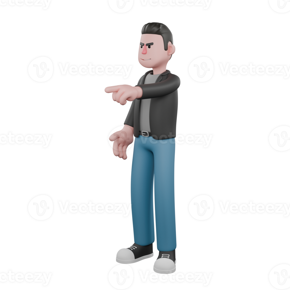 Creative 3D Model. A male Screenwriter stands with one hand pointing forward, firm and brave expression, eyes looking straight. Screenwriter Character png
