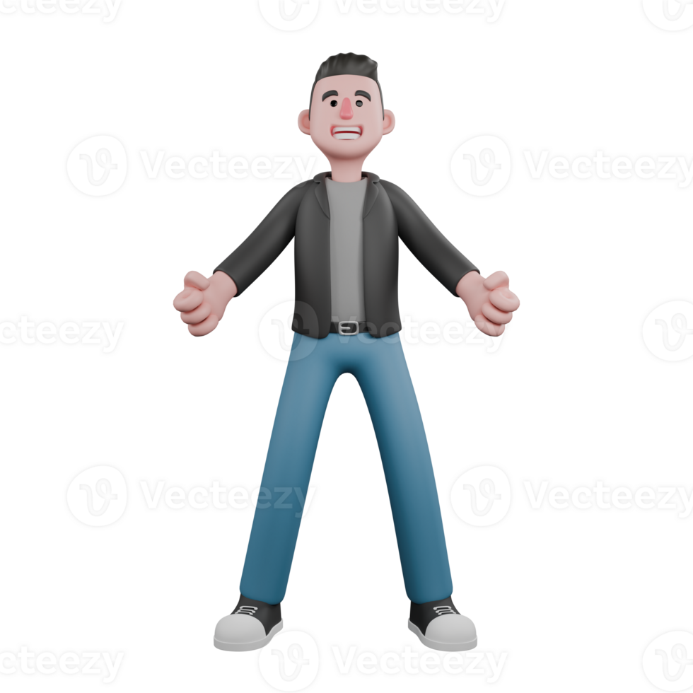 Artistic Screenwriter 3D Cartoon Character. a male screenwriter stands with both hands clenched with a happy expression. Model Design png