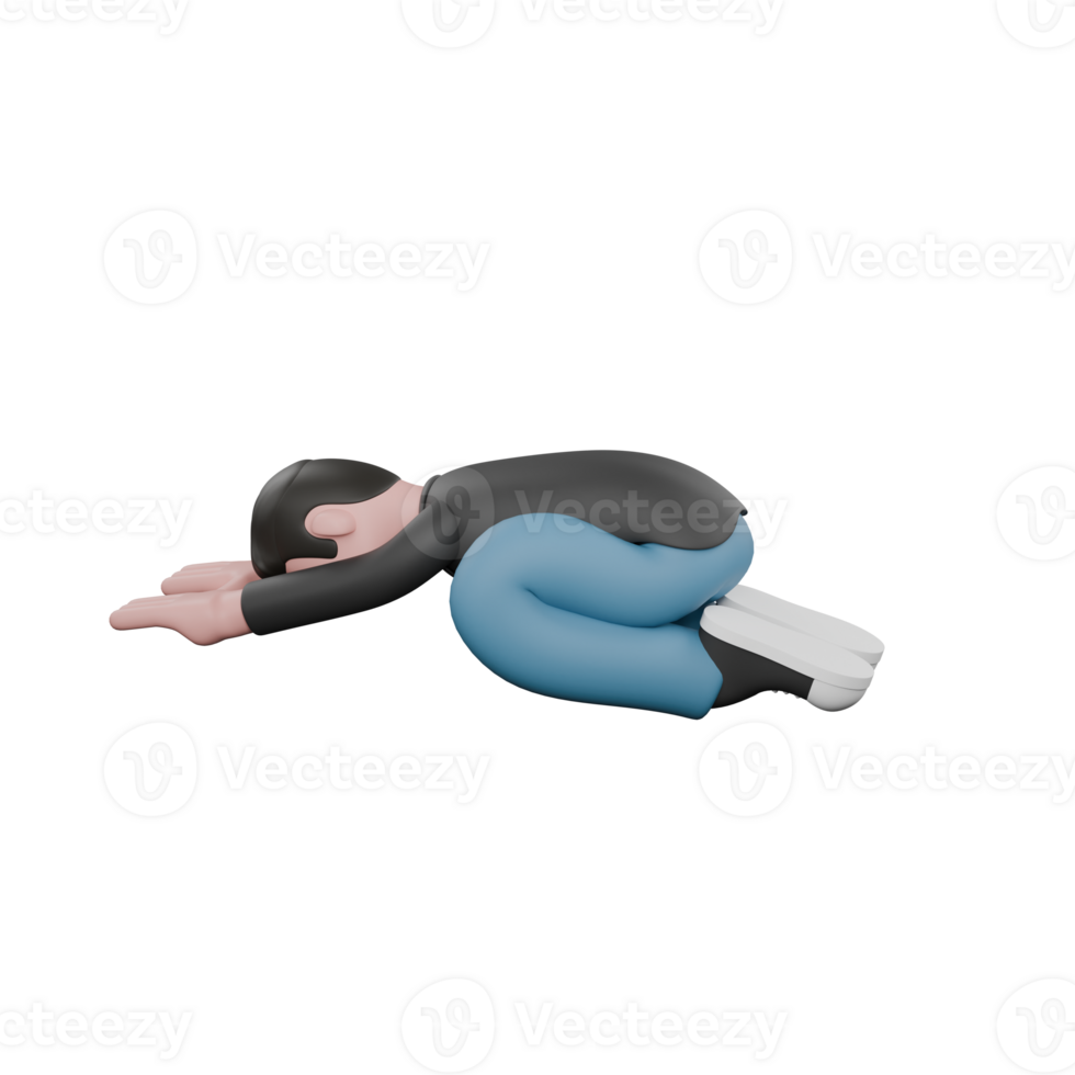 3D Screenwriter Model Design. A Male Screenwriter sits with his body bent forward, hands straight out in front on the floor. Cartoon Artistic Illustration png