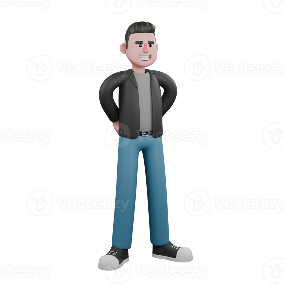 Cartoon 3D Artistic Model. A male Screenwriter stands with both hands behind his body and legs slightly apart, wide smiling expression. Creative 3D Model png