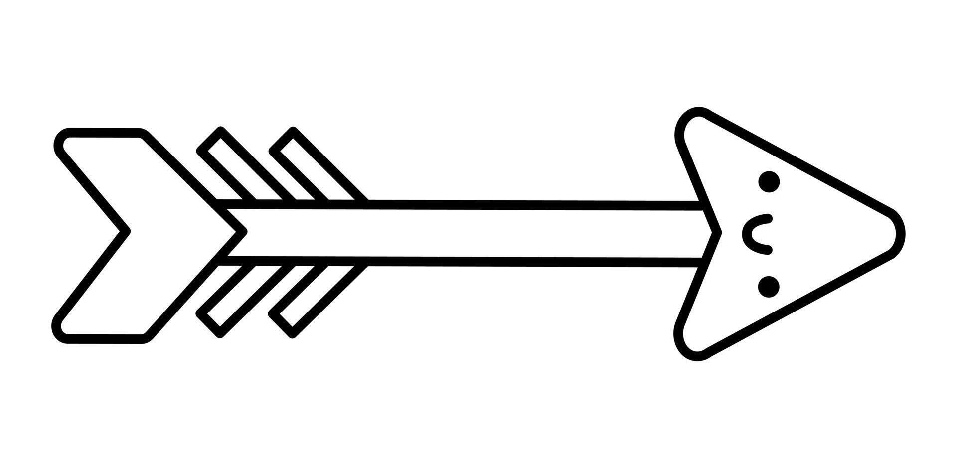 black and white kawaii arrow icon. Line cupid weapon isolated clipart. Cute pointer outline illustration. Funny Saint Valentine day coloring page for kids with love concept vector