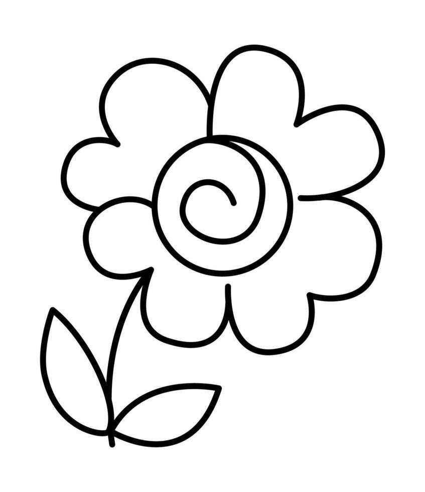 black and white flower icon. Line plant clipart. Cute outline floral illustration. Funny coloring page for kids with nature or garden concept vector