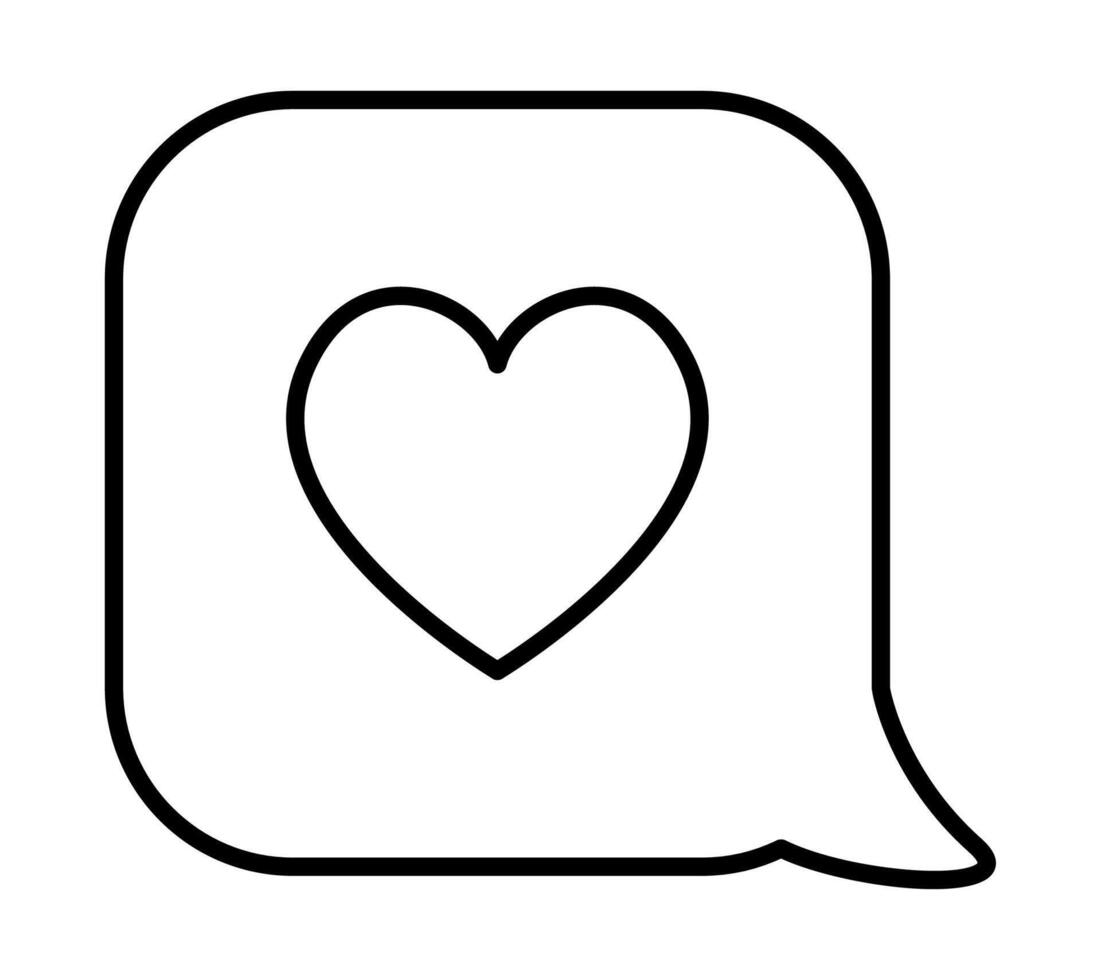 black and white square speech bubble with heart. Cute line messenger conversation illustration. Funny Saint Valentine day coloring page for kids with love message concept vector