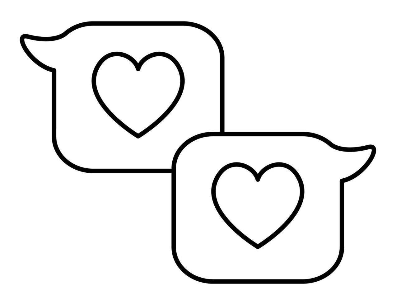 black and white square speech bubbles with hearts. Cute line messenger conversation illustration. Funny Saint Valentine day coloring page for kids with love message concept vector