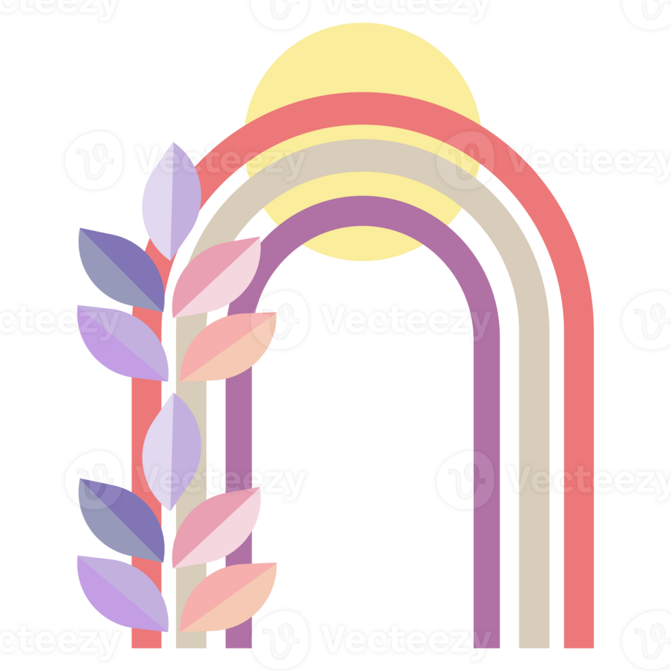 Yellow circle ,colorful curve and pastel colorful leafs art prints for designs wall decor and wallpaper png