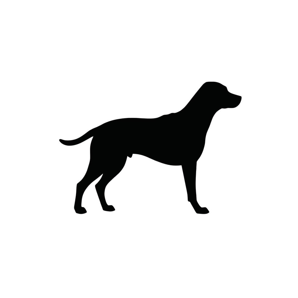 A black silhouette of a dog standing on a white background vector