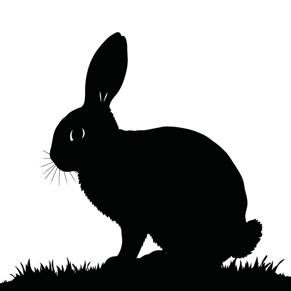 Black rabbit silhouette on grass vector