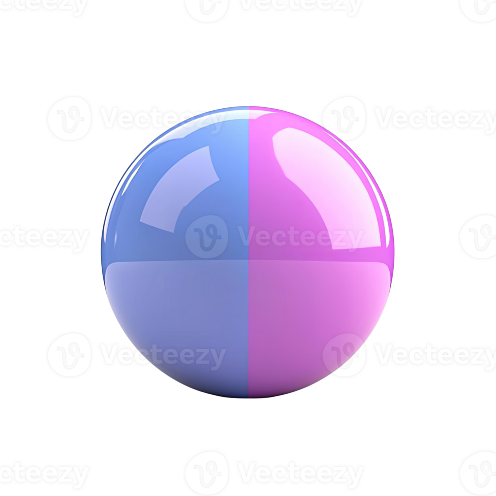 glossy sphere with split design in blue and pink colors, reflecting light beautifully. This vibrant object adds playful touch to any design png