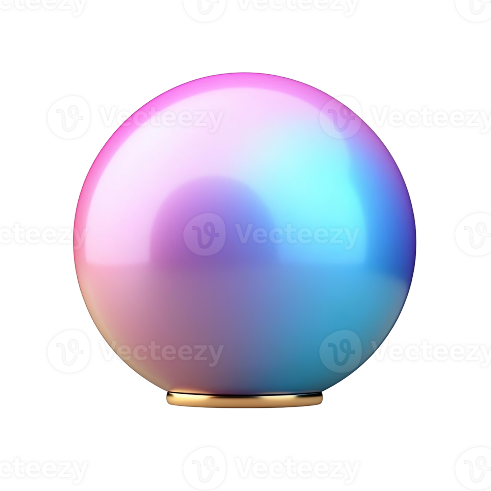 glossy, iridescent sphere with gradient of pink and blue hues, resting on golden base, creating modern and elegant aesthetic png