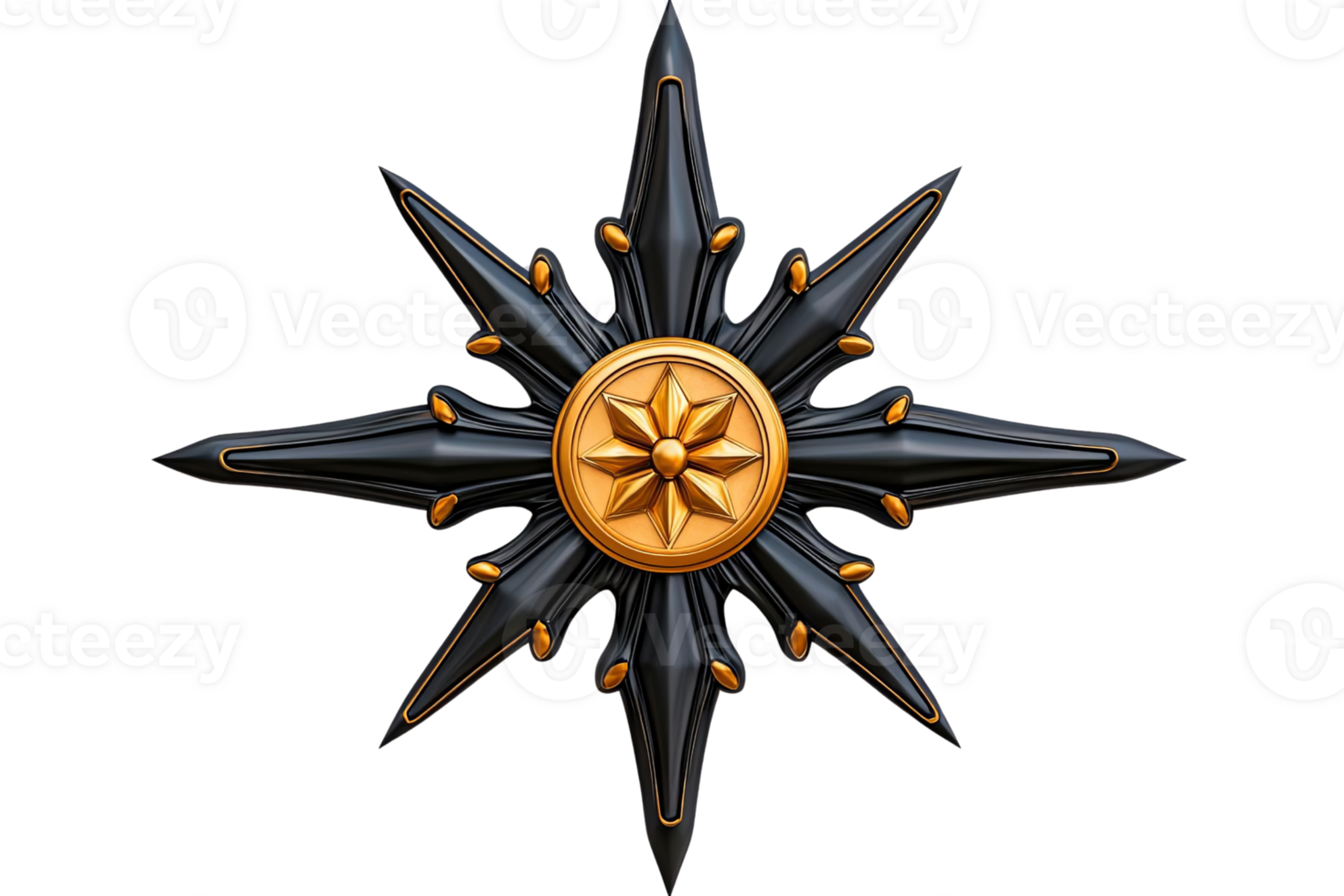 decorative star emblem featuring golden center and black spikes, symbolizing prestige and honor. Ideal for awards or ceremonial use png