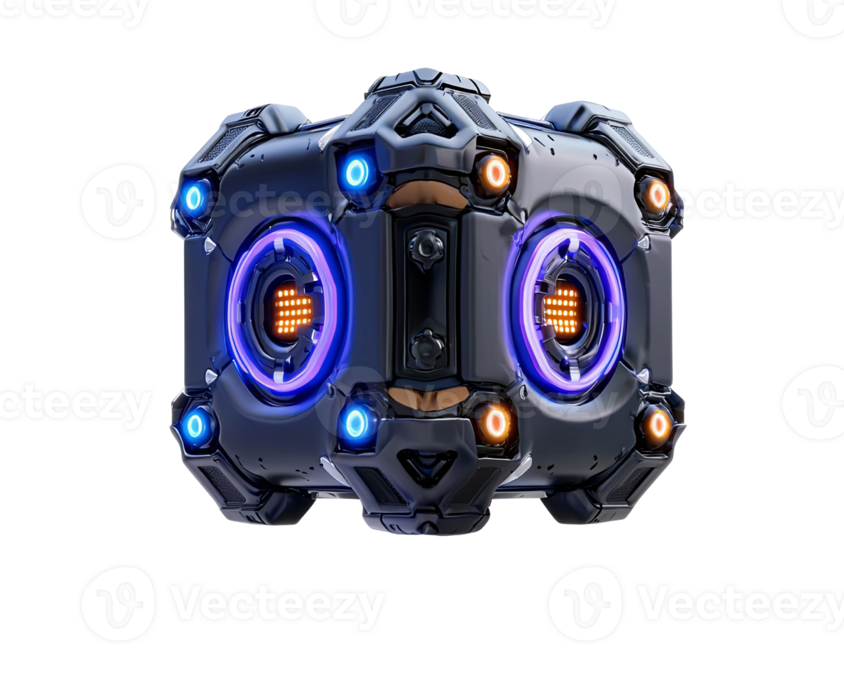 Futuristic sci fi device with glowing lights and intricate design, showcasing advanced technology and innovation. Ideal for digital art and gaming themes png