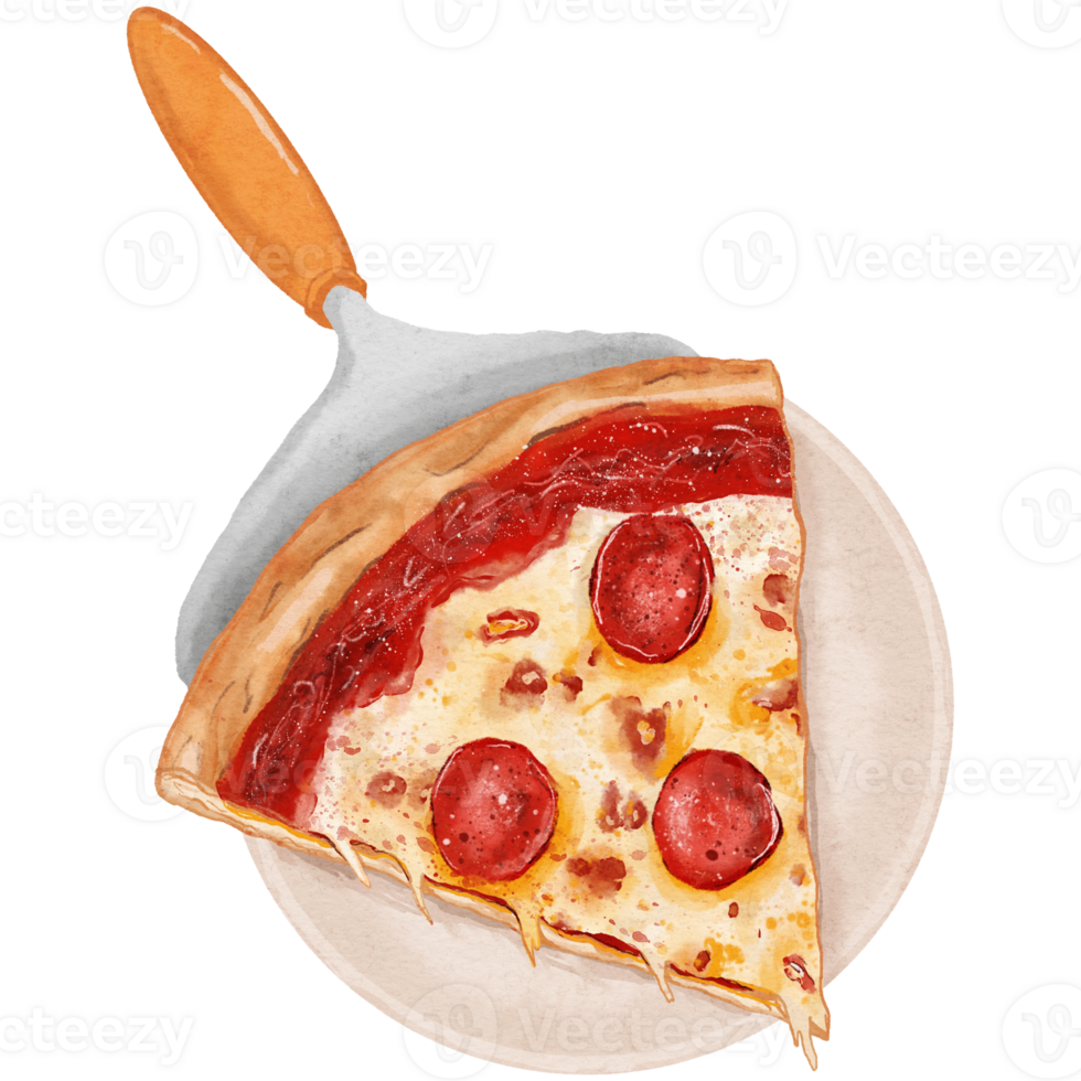 Watercolor Illustration of Pepperoni Pizza Slice png