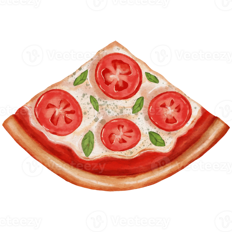 Watercolor Illustration of Tomato Basil Pizza Slice png