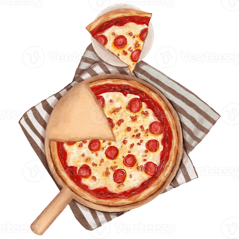 Illustration of Pepperoni Pizza with Slice png