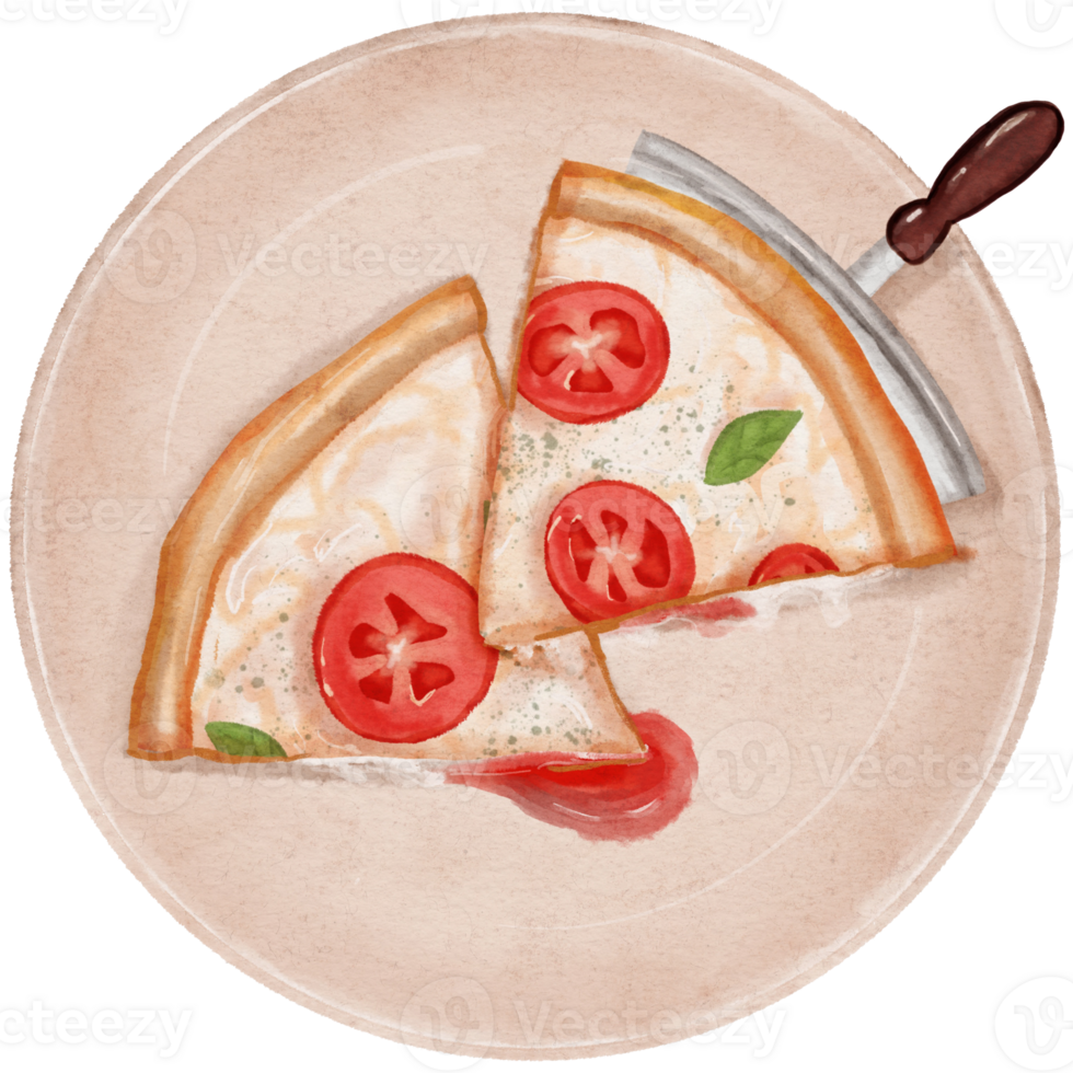 Illustration of Slices of Tomato Basil Pizza png