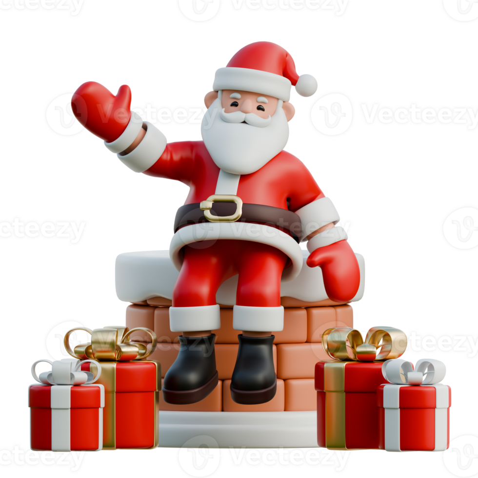 Santa Claus sitting on a chimney 3D Christmas Illustration png