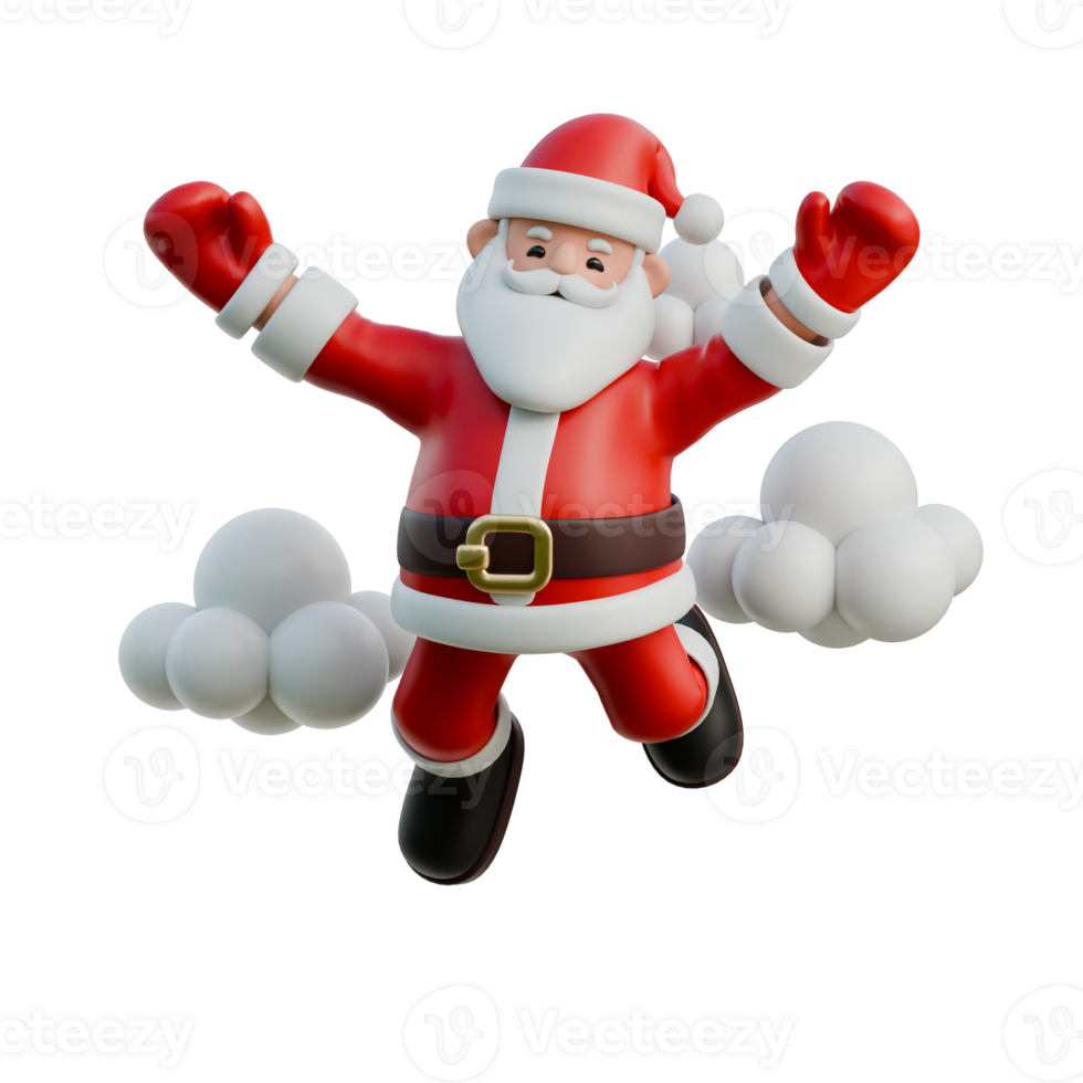 Santa Claus cheering with both hands in the air 3D Christmas Illustration png