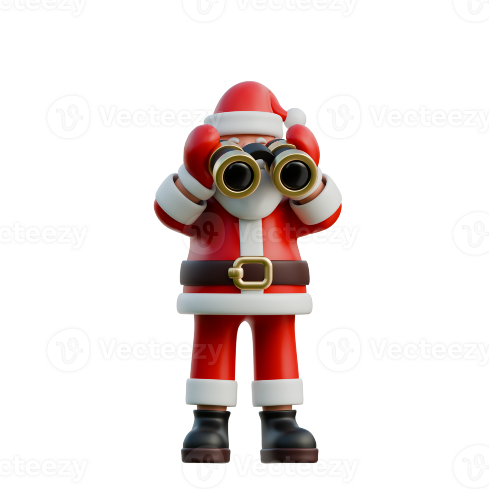 Santa Claus looking through binoculars 3D Christmas Illustration png