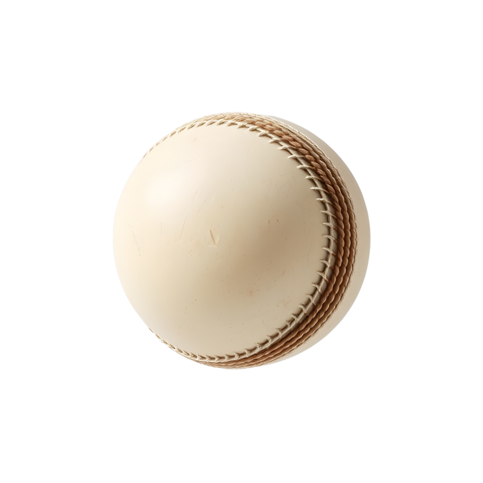 A detailed cricket ball with visible seam, floating on a transparent background png