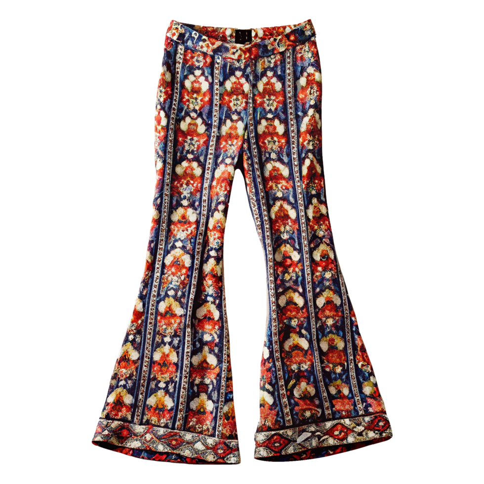 A pair of bell bottoms with a colorful pattern png