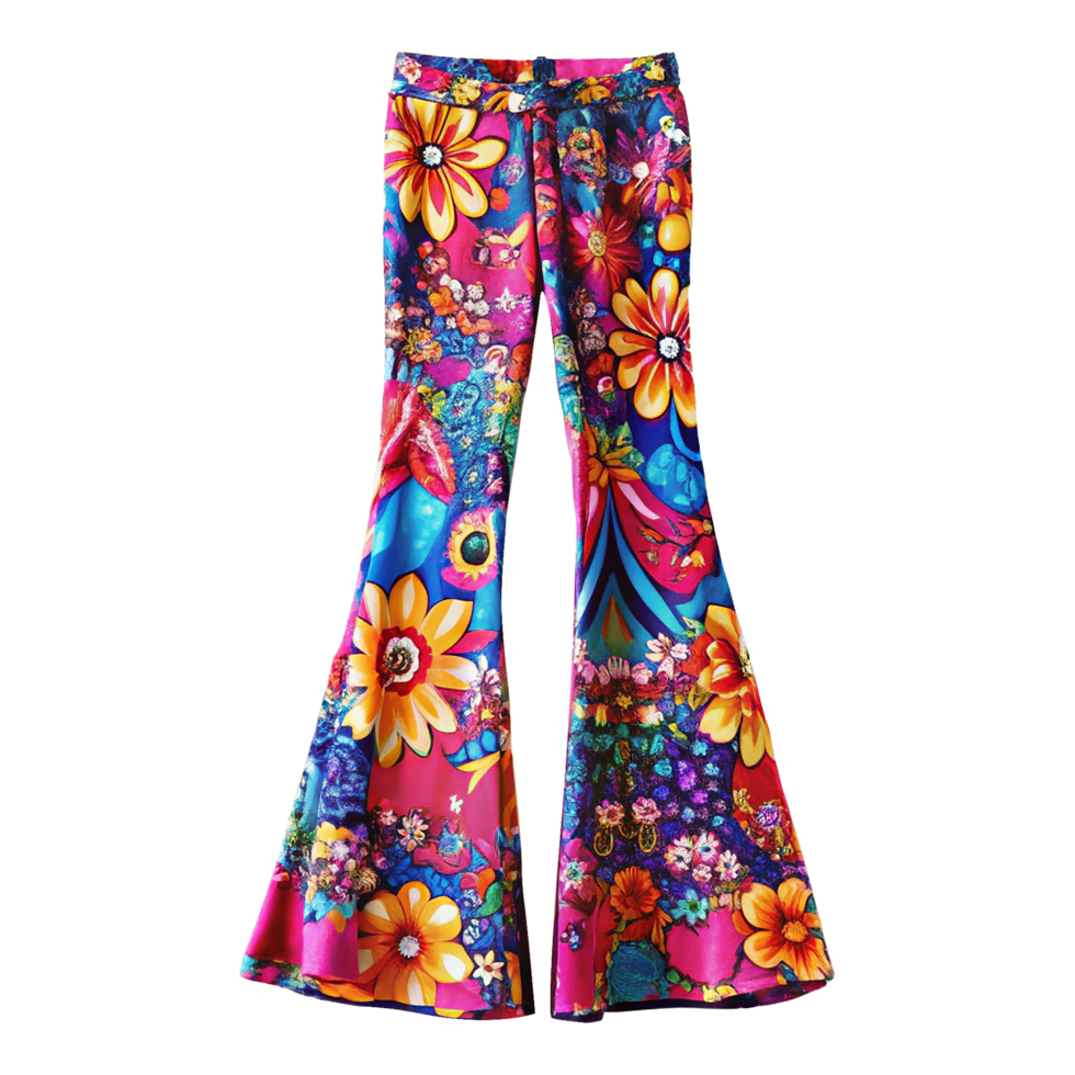 A pair of colorful bell bottoms with a flower pattern png