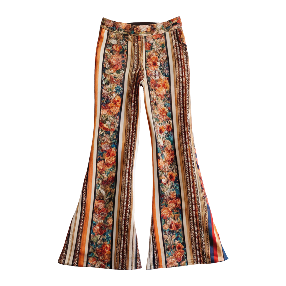 A pair of bell bottoms with colorful flowers png