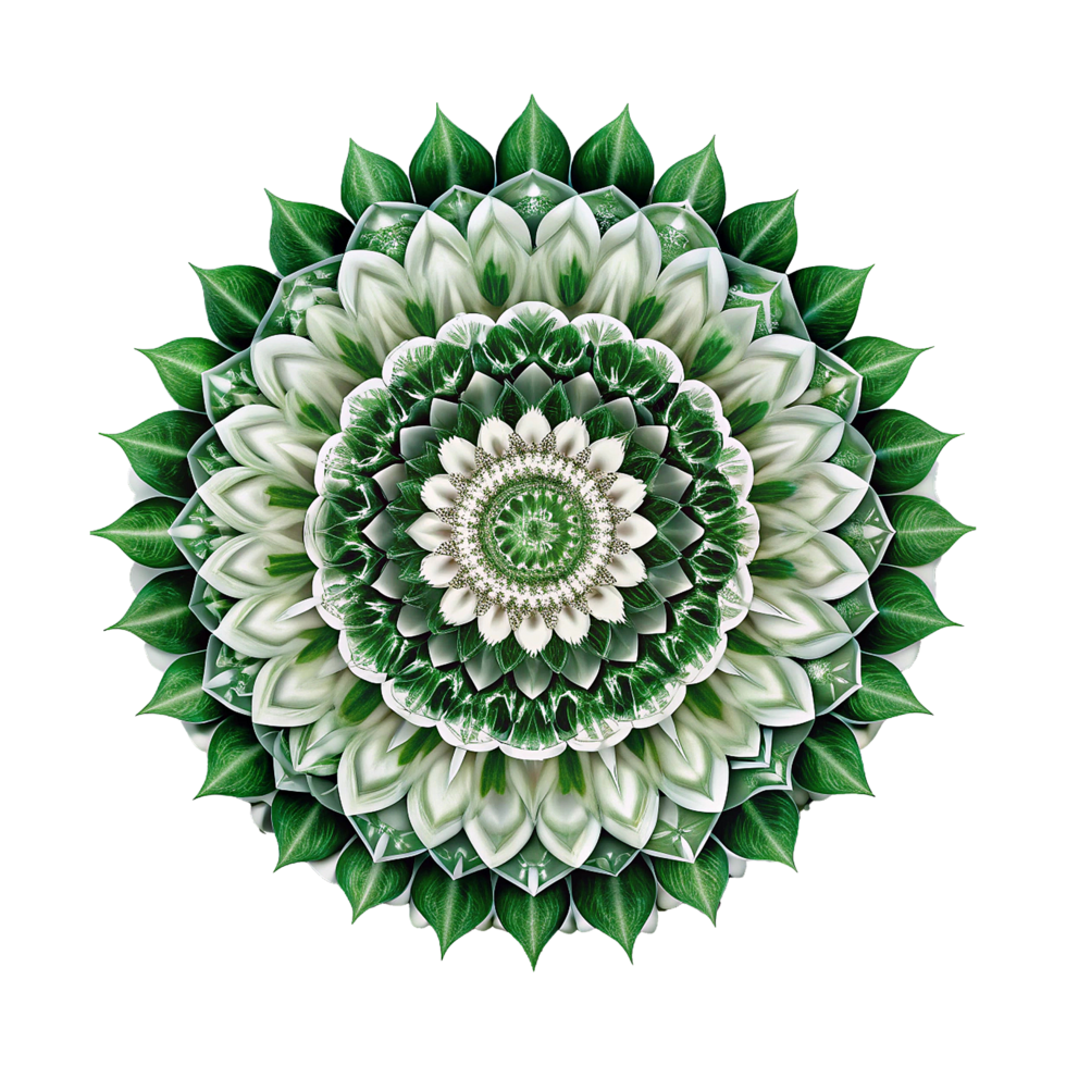 A green and white flower is shown in a circular design png