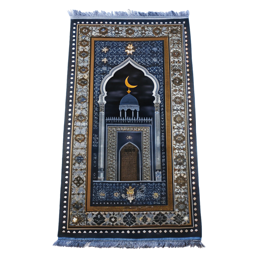 A rug with a mosque and crescent on it png