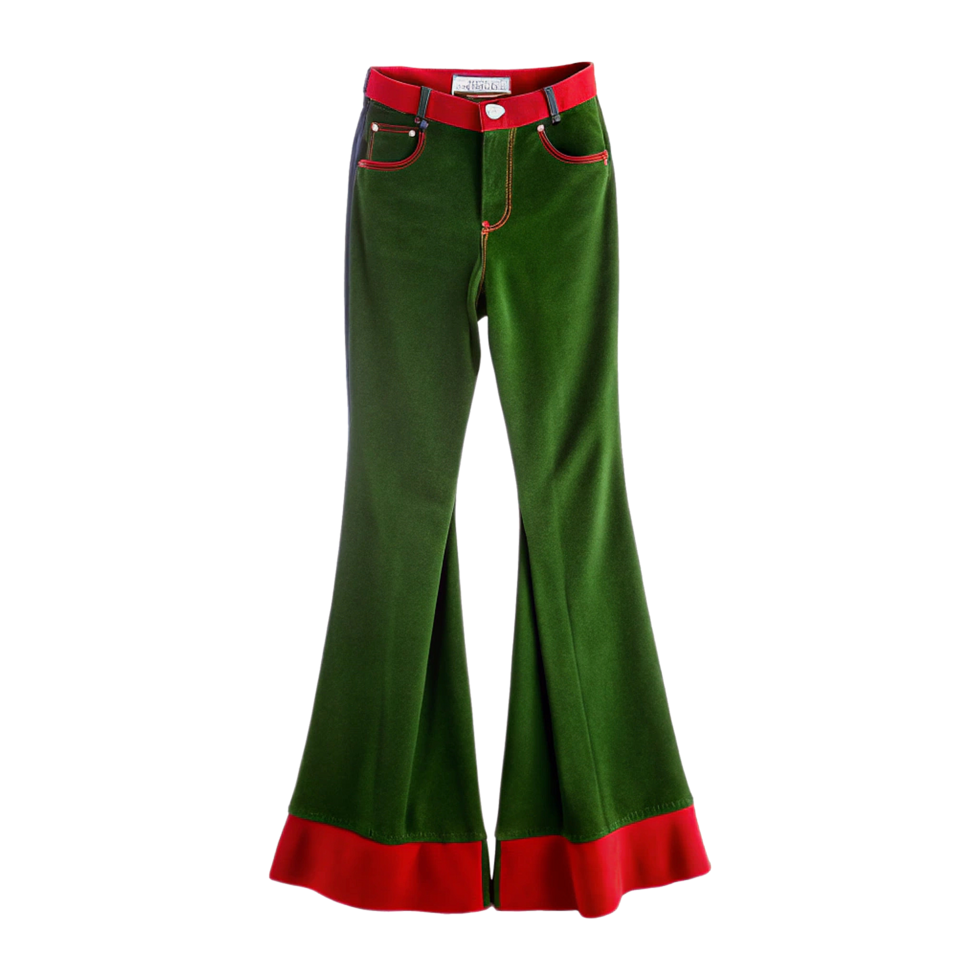 A pair of green bell bottoms with red trim png