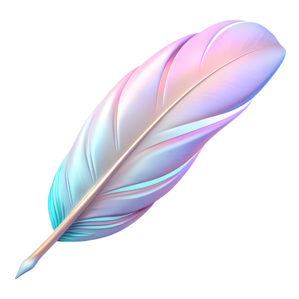 Iridescent feather 3d icon isolated on the transparent background png