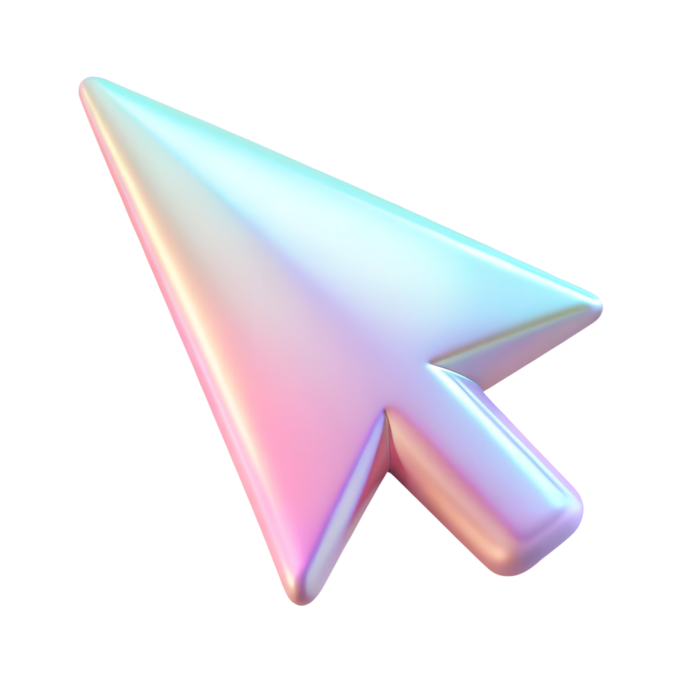 Iridescent cursor sign 3d icon isolated on the transparent background png