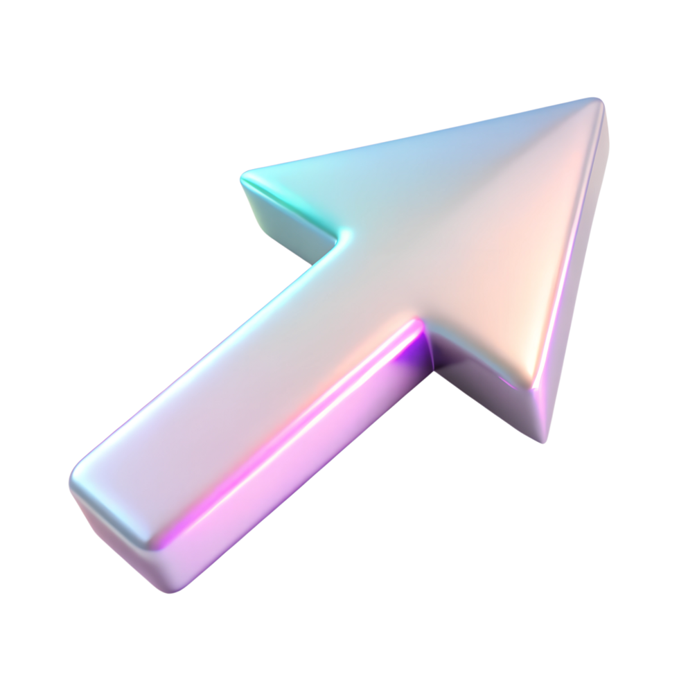 Iridescent arrow sign 3d icon isolated on the transparent background png